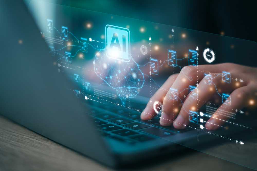 Woman working with AI on her computer